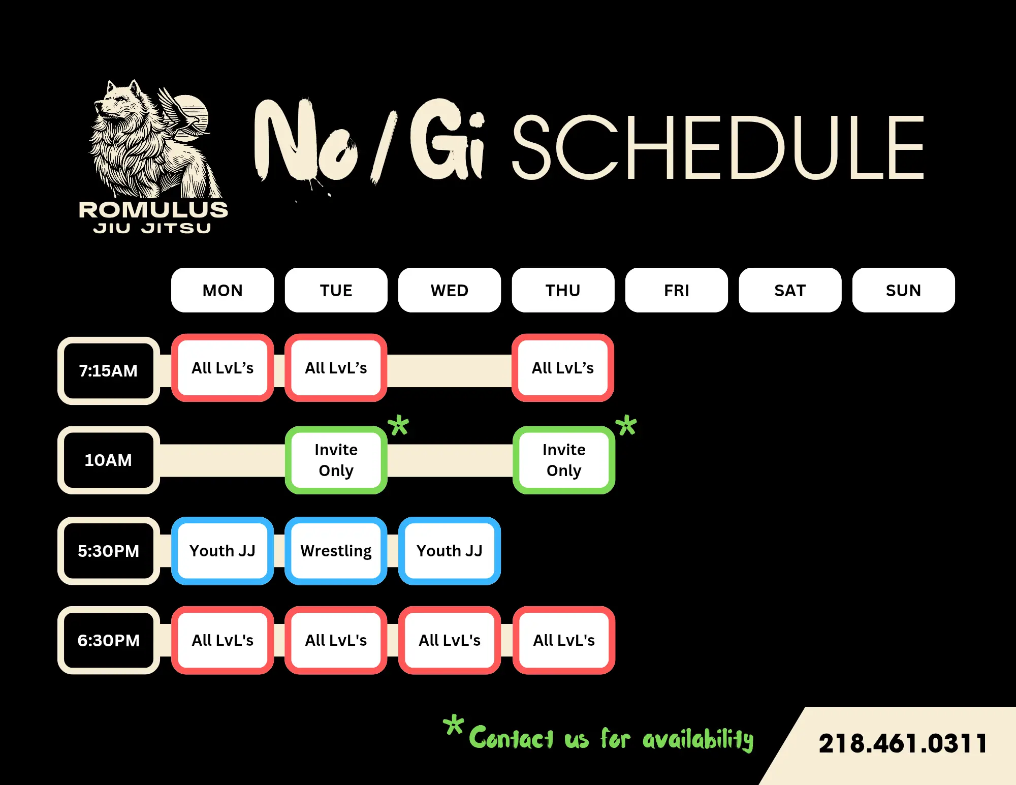 romulus-schedule-may22-2025 Romulus Jiu Jitsu Academy Minneapolis November Schedule