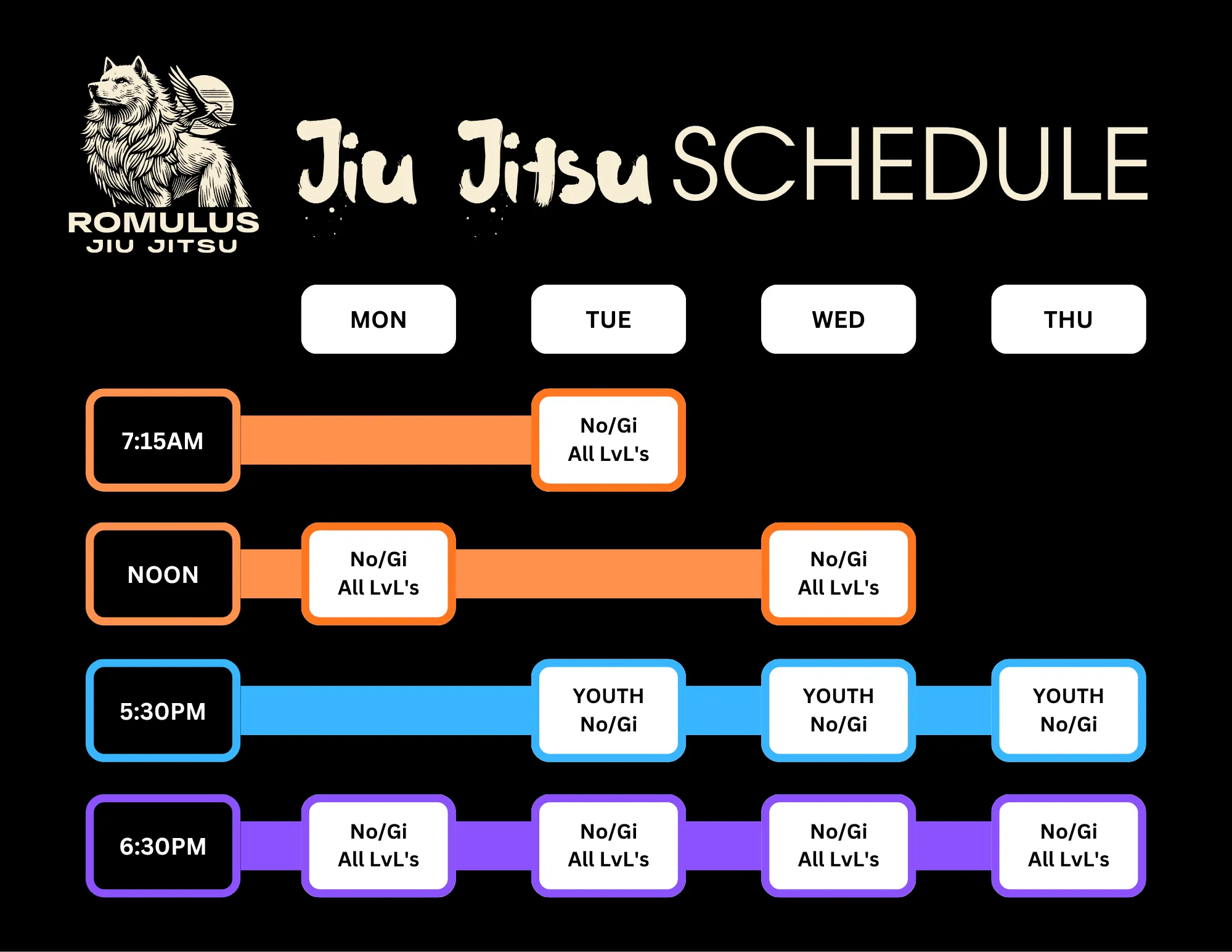 July Romulus Jiu Jitsu Schedule